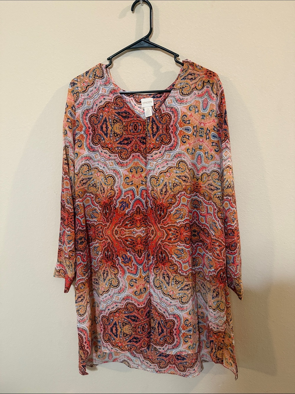 Chico's Paisley Midi Dress in Red, Orange, Pink
